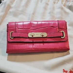 Pink Crocodile Embossed Women's Wallet